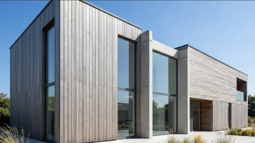 lariks gevelbekleding vergrijsd zilvergrijs architectuur buitengevel houtplex