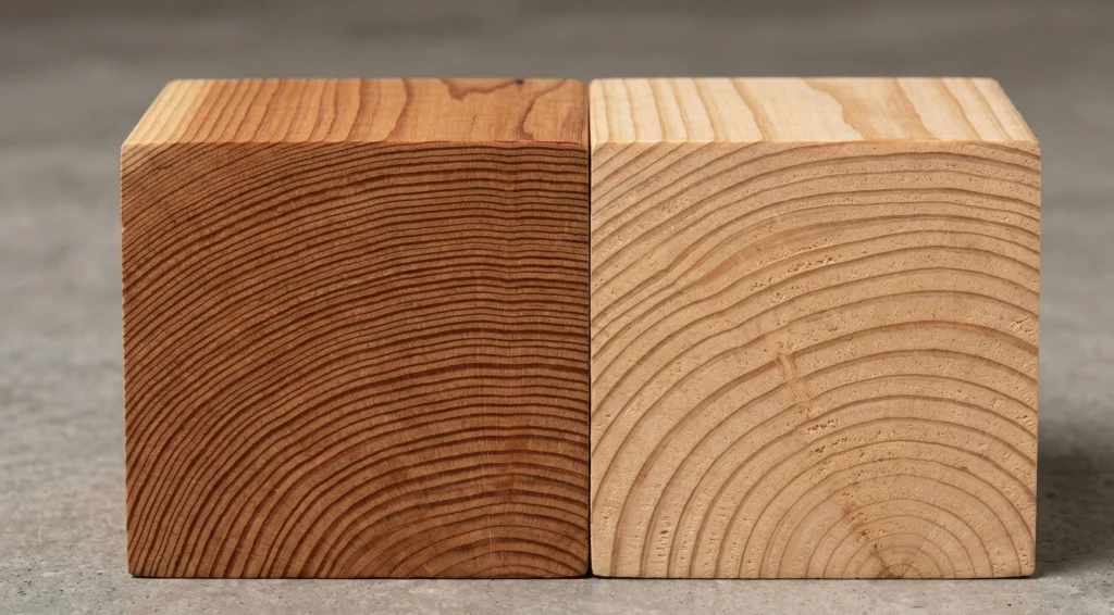 oregon pine vs europees douglas jaarringen vergelijking dichtheid groeiritme kwaliteitsverschil
