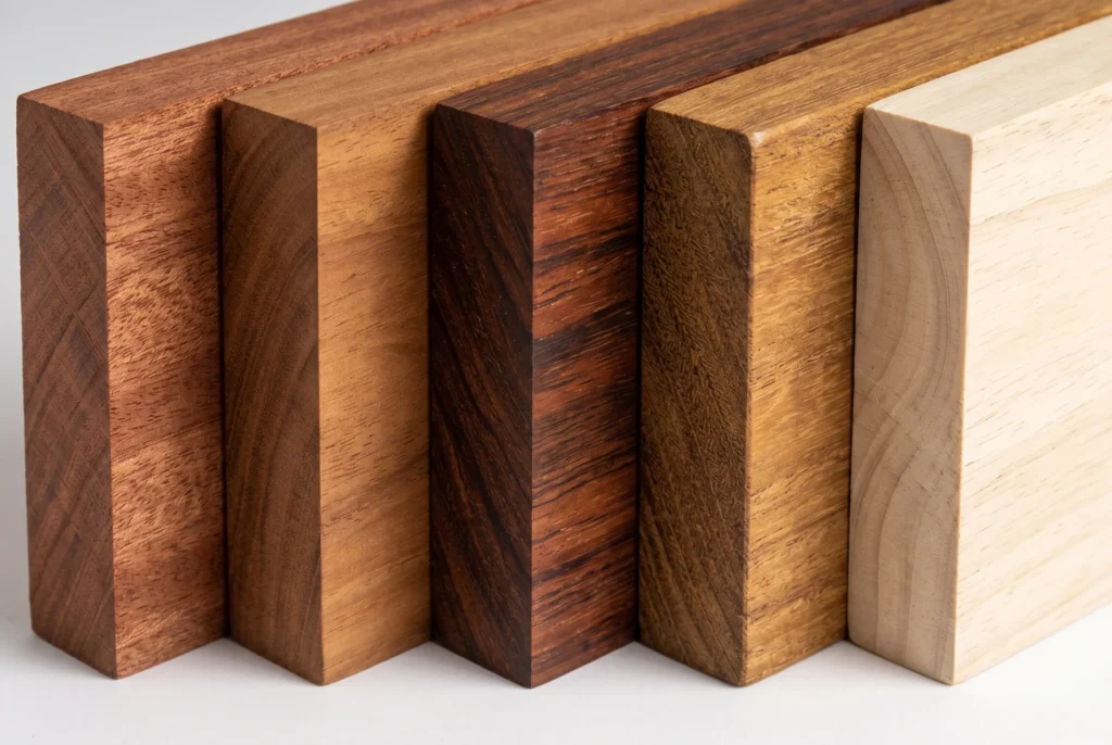 traphout houtsoorten sapelli sipo merbau iroko rubberwood vergelijking hardheid kleur