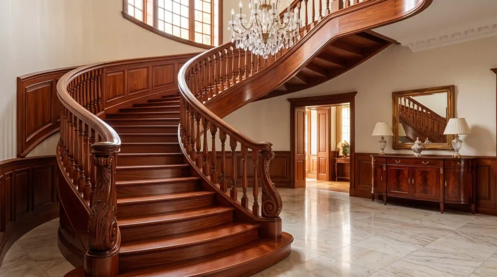 swietenia mahonie meubelwerk trap interieur klassiek roodbruin premium houtplex